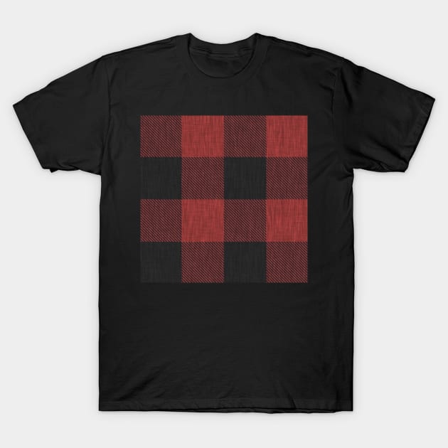 Red and Black Textured Buffalo Plaid T-Shirt by SugarPineDesign